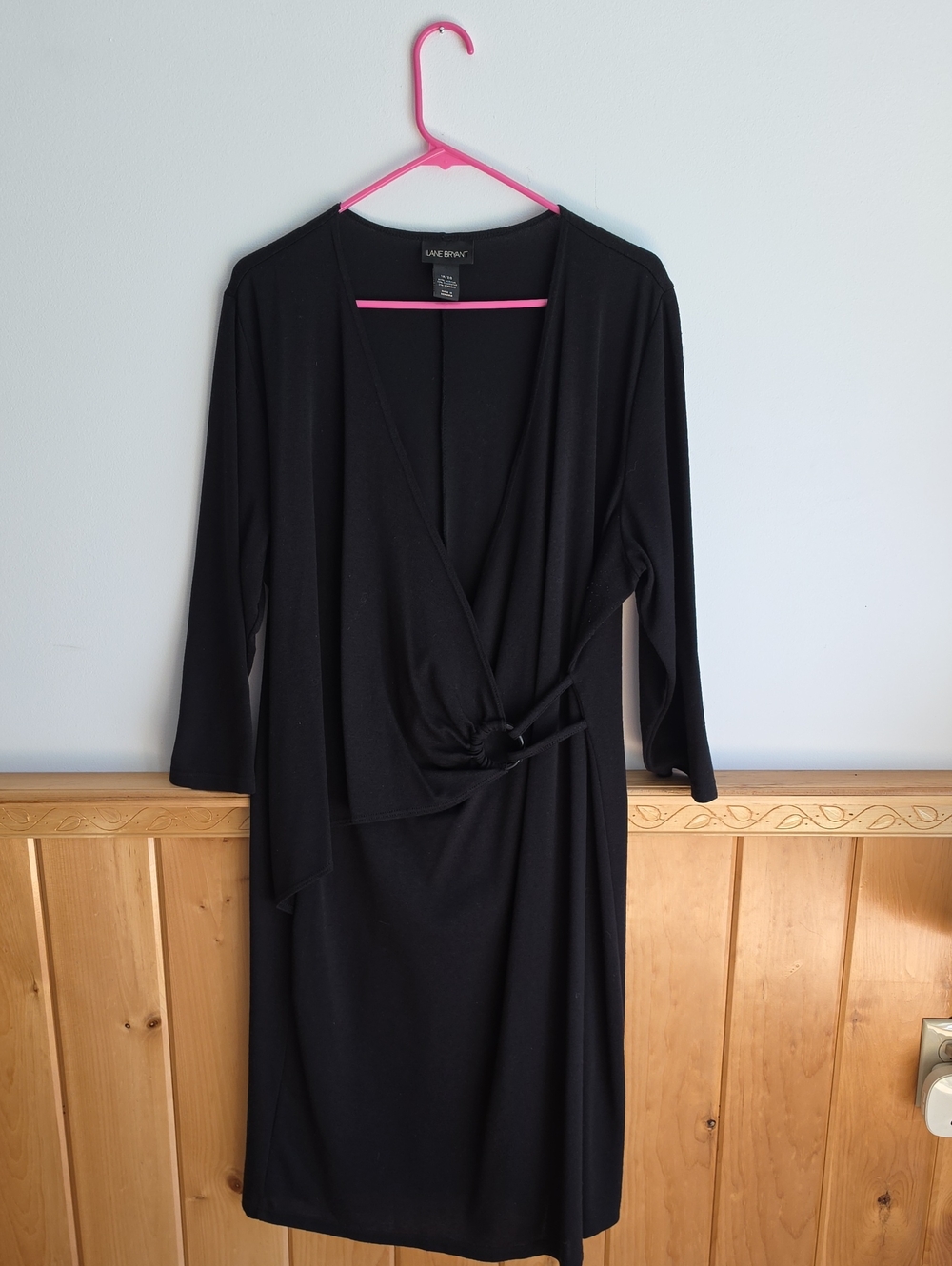 Lane Bryant Black Long-Sleeve Wrap Dress with Side Knot